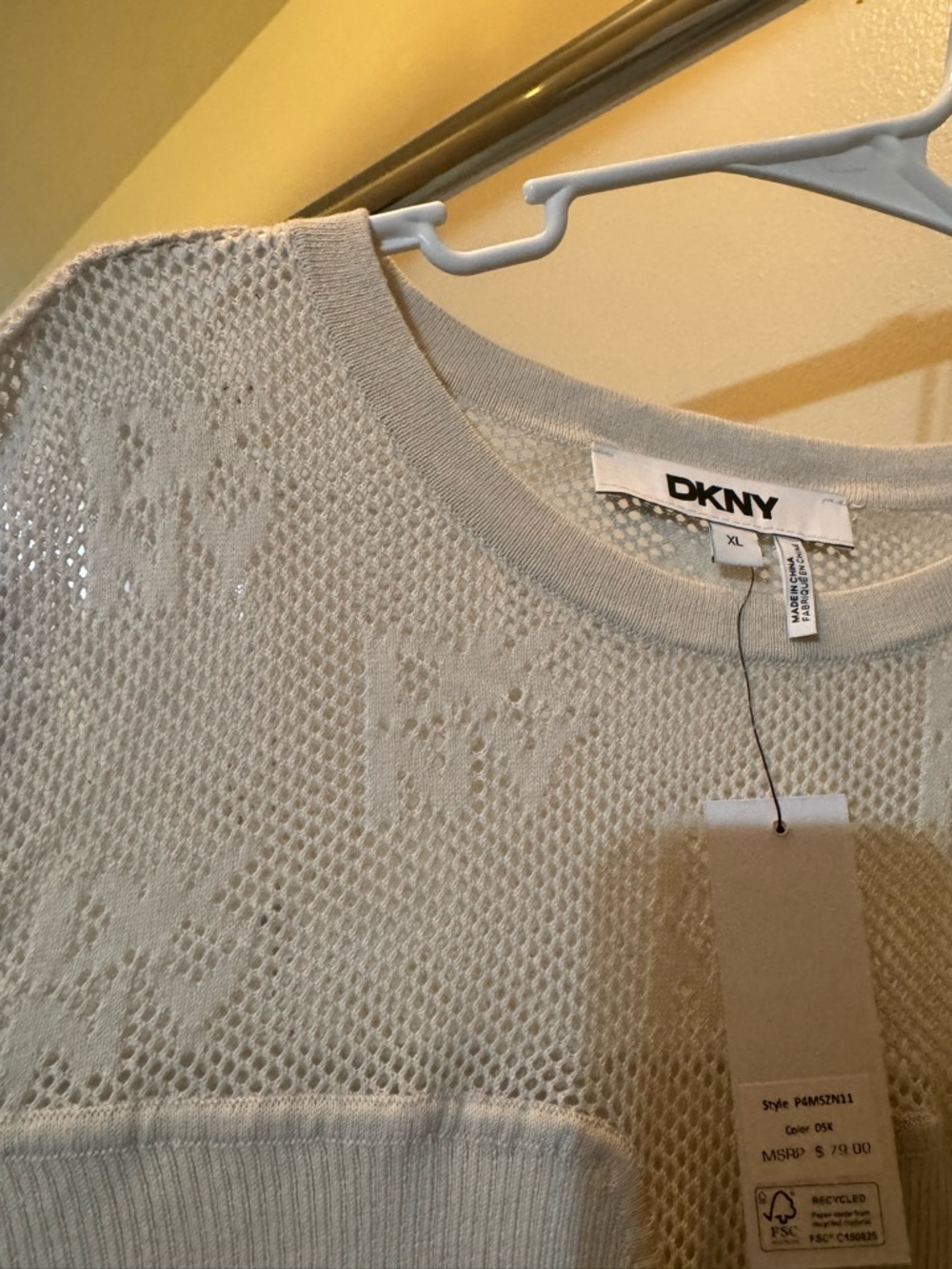 DKNY Cream Open-Weave Scoop Neck Sweater